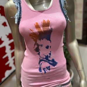 ⚡️PUNK ROCK Mohawk hair London graffiti Harajuku distressed denim sleeve tank S